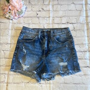 Altar’d State Dark Wash Distressed Denim Shorts